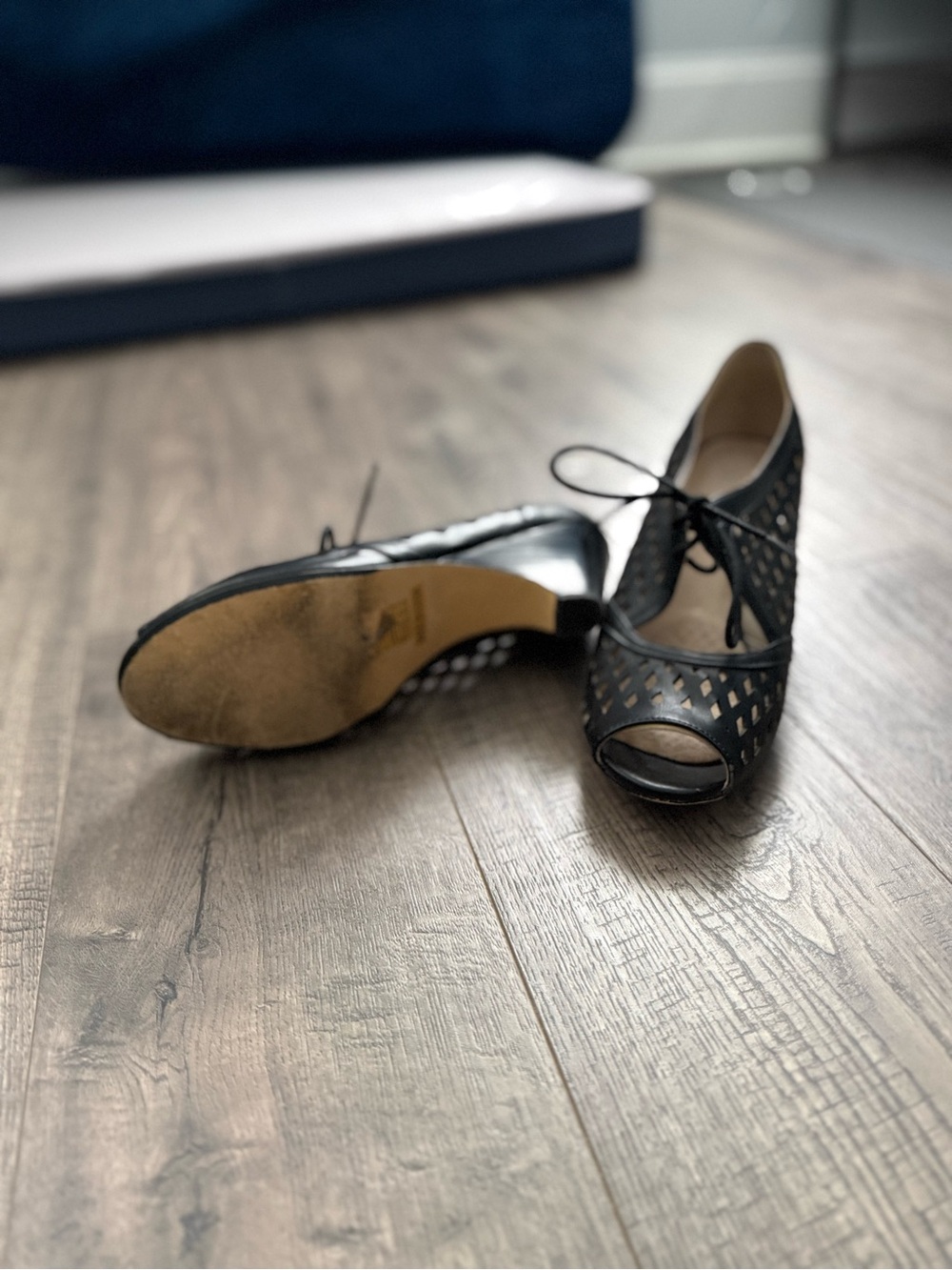 chelsea crew Black Cutout Lace-Up Peep Toe Heels - Picture 2 of 4